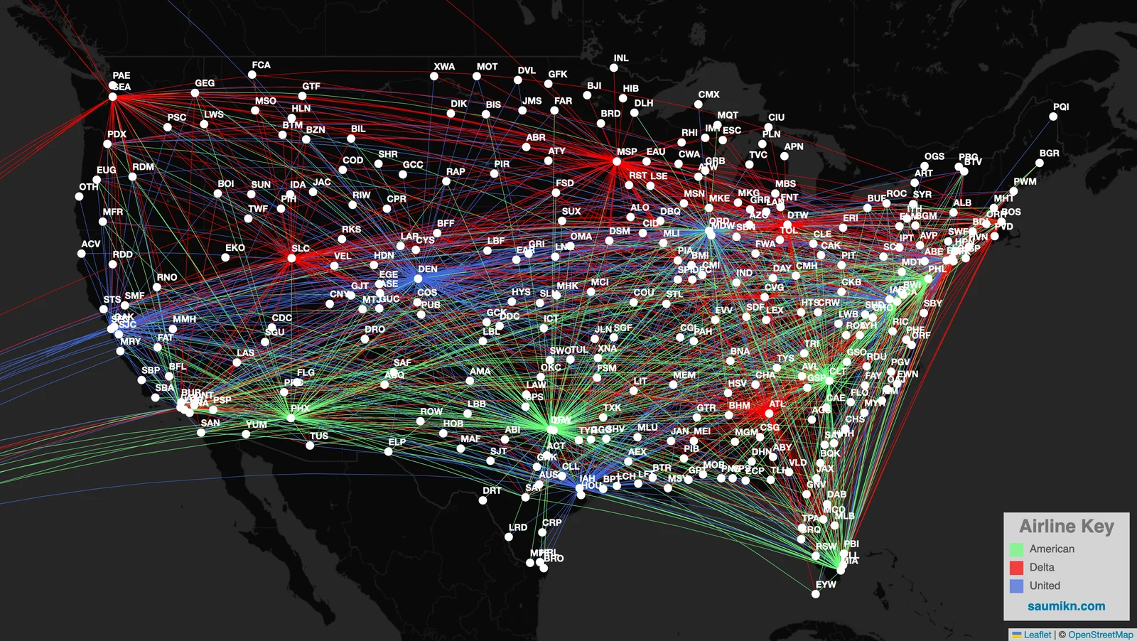 Domestic Routes Color-Coded