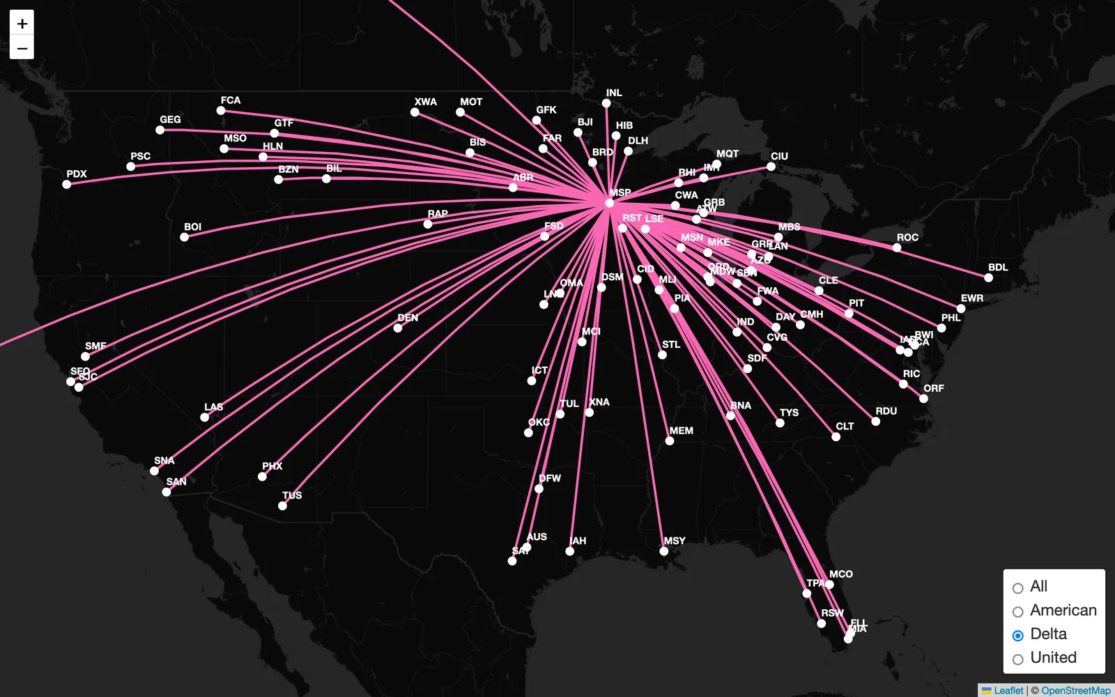 Delta Routes from MSP